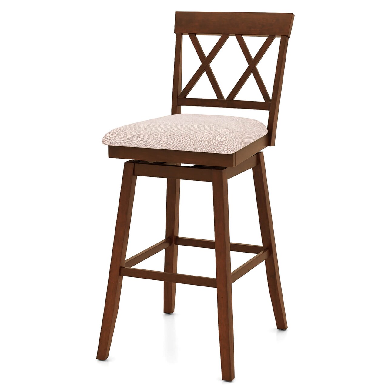 Costway 29" Bar Stool Wooden Chair Set of 1/2/3/4 with Contoured Backrest Swivel Padded Seat Oak